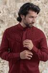 Runit Gupta_Maroon Cotton Tuxedo Shirt  _at_Aza_Fashions