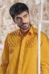 Shop_Runit Gupta_Yellow Pure Cotton Smocked Kurta _Online_at_Aza_Fashions