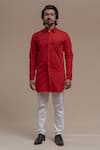 Shop_Runit Gupta_Red Pure Cotton Smocked Kurta  _Online_at_Aza_Fashions