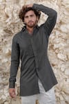 Runit Gupta_Gray Pure Cotton Smoked Grey Kurta And Pant Set For Kids_at_Aza_Fashions