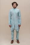 Runit Gupta_Blue Kurta Chanderi Silk Churidar Cotton Set _Online_at_Aza_Fashions