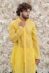 Shop Runit Gupta Yellow Kurta Chanderi Silk Churidar Pure Cotton Embroidered And Online at Aza Fashions Shop_Runit Gupta_Yellow Kurta Chanderi Silk Churidar Pure Cotton Embroidered And _Online_at_Aza_Fashions