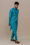 Runit Gupta_Blue Kurta Chanderi Silk Churidar Cotton Embroidered Set _Online_at_Aza_Fashions