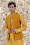 Buy_Runit Gupta_Yellow Silk Quilted Nehru Jacket  _at_Aza_Fashions