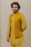 Runit Gupta_Yellow Silk Quilted Nehru Jacket  _at_Aza_Fashions