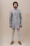 Buy_Runit Gupta_Grey Kurta Chanderi Silk Pant Cotton Set  _at_Aza_Fashions