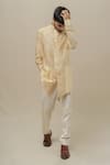 Buy_Runit Gupta_Beige Kurta Chanderi Silk Pant Cotton Set  _at_Aza_Fashions