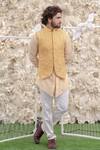 Buy_Runit Gupta_Beige Pure Silk Quilted Bundi And Kurta Set For Kids_at_Aza_Fashions