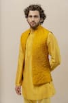 Shop_Runit Gupta_Yellow Pure Silk Quilted Bundi And Kurta Set  _Online_at_Aza_Fashions