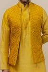 Runit Gupta_Yellow Pure Silk Quilted Bundi And Kurta Set  _at_Aza_Fashions