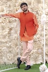 Buy_Runit Gupta_Orange Pure Silk Quilted Bundi And Kurta Set  _at_Aza_Fashions