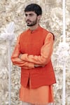 Shop_Runit Gupta_Orange Pure Silk Quilted Bundi And Kurta Set  _Online_at_Aza_Fashions