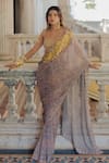 Buy_Nikita Vishakha_Grey Saree Georgette Printed And Embroidered Persian Pattern With Blouse _at_Aza_Fashions