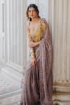 Nikita Vishakha_Grey Saree Georgette Printed And Embroidered Persian Pattern With Blouse _Online_at_Aza_Fashions