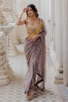 Buy_Nikita Vishakha_Grey Saree Georgette Printed And Embroidered Persian Pattern With Blouse _Online_at_Aza_Fashions