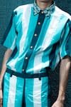 Runit Gupta_Blue 100% Cotton Striped Shirt  _at_Aza_Fashions