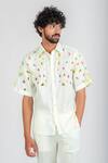 Runit Gupta_White Enzyme Washed Cotton Thread Work Pebble Shirt_at_Aza_Fashions