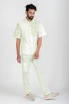Shop_Runit Gupta_White Enzyme Washed Cotton Thread Work Monstera Leaf Embroidered Shirt_Online_at_Aza_Fashions