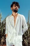 Buy_Runit Gupta_White Enzyme Washed Cotton Thread Work Island Embroidered Shirt_at_Aza_Fashions