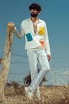 Buy_Runit Gupta_White Cotton Linen Embroidered Thread Colourblock Shirt Style Jacket  _at_Aza_Fashions