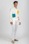 Runit Gupta_White Cotton Linen Embroidered Thread Colourblock Shirt Style Jacket  _Online_at_Aza_Fashions