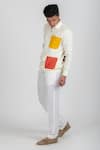 Buy_Runit Gupta_White Cotton Linen Embroidered Thread Colourblock Shirt Style Jacket  _Online_at_Aza_Fashions