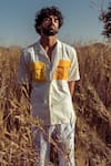 Buy_Runit Gupta_White Cotton Linen Embroidered Thread Work Colourblock Pocket Shirt  _at_Aza_Fashions