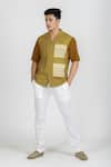 Buy_Runit Gupta_Brown Cotton Linen Embroidered Thread Work Colourblock Shirt  _Online_at_Aza_Fashions