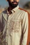 Runit Gupta Brown Cotton Linen Thread Work Colourblock Embroidered Shirt at Aza Fashions Runit Gupta_Brown Cotton Linen Thread Work Colourblock Embroidered Shirt _at_Aza_Fashions