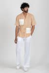 Buy_Runit Gupta_Brown Cotton Linen Embroidered Thread Work Colourblock Shirt  _Online_at_Aza_Fashions