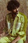 Buy Runit Gupta Green Enzyme Washed Cotton Thread Work Colourblock Shirt at Aza Fashions Buy_Runit Gupta_Green Enzyme Washed Cotton Thread Work Colourblock Shirt _at_Aza_Fashions