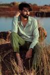 Shop_Runit Gupta_Green Cotton Linen Solid Shirt Style _Online_at_Aza_Fashions