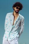 Runit Gupta_White Cotton Linen Bead Work Embroidered Shirt_at_Aza_Fashions