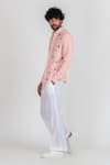 Runit Gupta_Pink Cotton Linen Hand Embroidered Thread Work Cacti Bead Shirt  _Online_at_Aza_Fashions