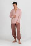 Runit Gupta_Pink Cotton Linen Hand Cut Solid Lapel Collar Shirt  _Online_at_Aza_Fashions