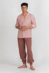 Shop_Runit Gupta_Pink Cotton Linen Hand Cut Solid Lapel Collar Shirt  _Online_at_Aza_Fashions