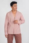 Runit Gupta_Pink Cotton Linen Hand Cut Solid Lapel Collar Shirt  _at_Aza_Fashions