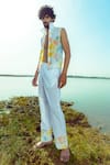 Buy_Runit Gupta_White Enzyme Washed Cotton Hand Dyed Tie Pant  _at_Aza_Fashions