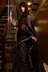 Shop_PUNIT BALANA_Black Organza Round Bandhani Saree With Blouse _at_Aza_Fashions