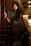 Buy_PUNIT BALANA_Black Organza Round Bandhani Saree With Blouse _at_Aza_Fashions