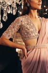 Ridhi Mehra_Pink Blouse Raw Silk And Saree Chiffon & Organza Ece Pre-draped With  _Online_at_Aza_Fashions