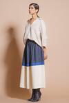 Stoique_Beige Cotton Matty Printed Colorblock Skirt _Online_at_Aza_Fashions