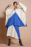 Stoique_Blue Handloom Cotton Colorblock A-line Skirt_Online_at_Aza_Fashions