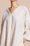 Shop_Stoique_Beige Cotton Muslin Striped V Neck Print Oversize Top _Online_at_Aza_Fashions