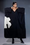 Buy_Stoique_Black Cotton Matty Applique Abstract V Neck Anti-fit Dress _Online_at_Aza_Fashions