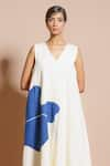 Stoique_Off White Viscose Lycra Applique Abstract V Neck Handloom Cotton Dress _Online_at_Aza_Fashions