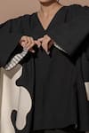 Stoique_Black Cotton Matty Applique V Neck Anti-fit Top For Women_at_Aza_Fashions