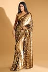 Buy_Nirmooha_Gold Foil Georgette Embroidery Sequin Sweetheart Neck Saree With Blouse _at_Aza_Fashions