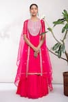 Buy_Aneesh Agarwaal_Pink Chiffon Notched Embroidered Cape And Anarkali Set _at_Aza_Fashions