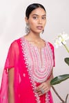 Aneesh Agarwaal_Pink Chiffon Notched Embroidered Cape And Anarkali Set _Online_at_Aza_Fashions